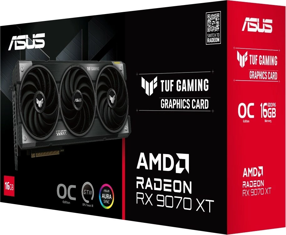 Kartë grafike, Asus TUF Gaming RX 9070 XT OC (TUF-RX9070XT-O16G-GAMING), 16GB GDDR6 256-bit, PCIe 5.0, 3x DisplayPort + HDMI
