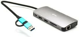 Docking station i-tec CANANOTDOCKPD, 3x Display, USB 3.0/USB-C/Thunderbolt, LAN, Power Delivery 100W, Argjend