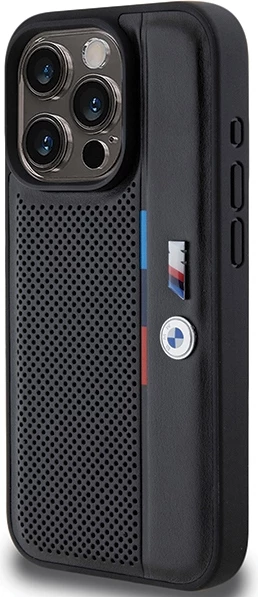 Mbështjellës BMW Perforated Tricolor Line për iPhone 15 Pro, i zi