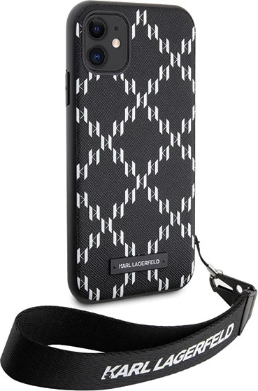 Mbështjellës Karl Lagerfeld Monogram Losange Saffiano për iPhone 11/XR 6.1", i zi, me rrip