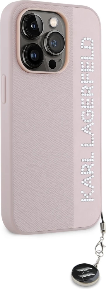 Mbështjellës Karl Lagerfeld Saffiano Rhinestones & Charm për iPhone 15 Pro Max, Rozë
