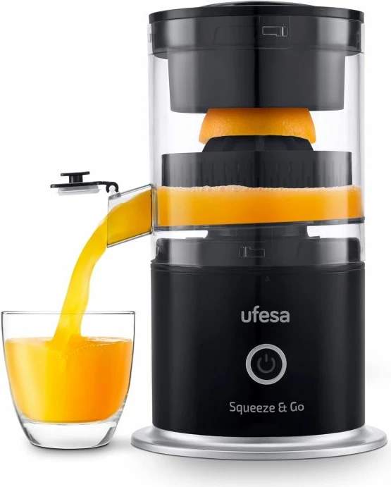 Shtrydhëse agrumesh elektrike portative UFESA Squeeze & Go, karikim USB-C, bateri 1500 mAh, 45 W, ngjyrë e zezë, me kabllo USB-C