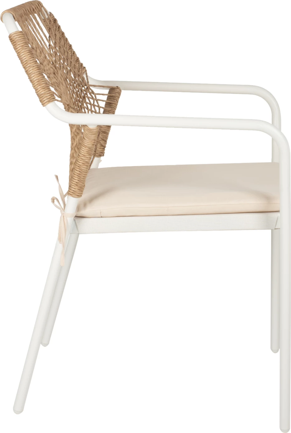 Karrige alumini për jashtë, FH5865.12, kornizë e bardhë dhe thurje beix, jastëk i bardhë