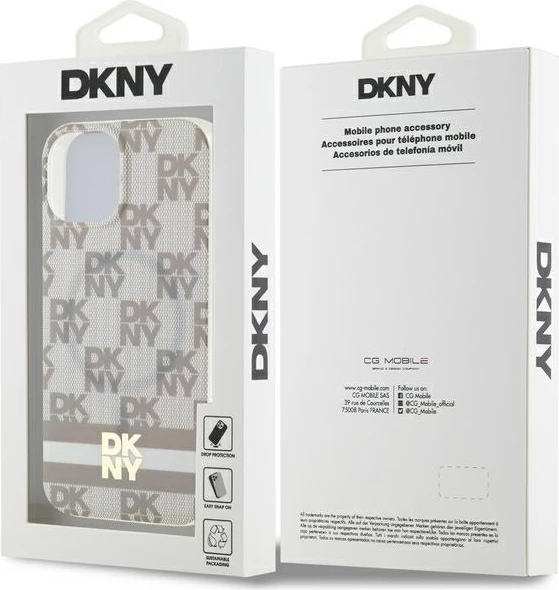 Mbështjellës DKNY IML Checkered Mono Pattern & Printed Stripes MagSafe për iPhone 15/14/13, Bezhe