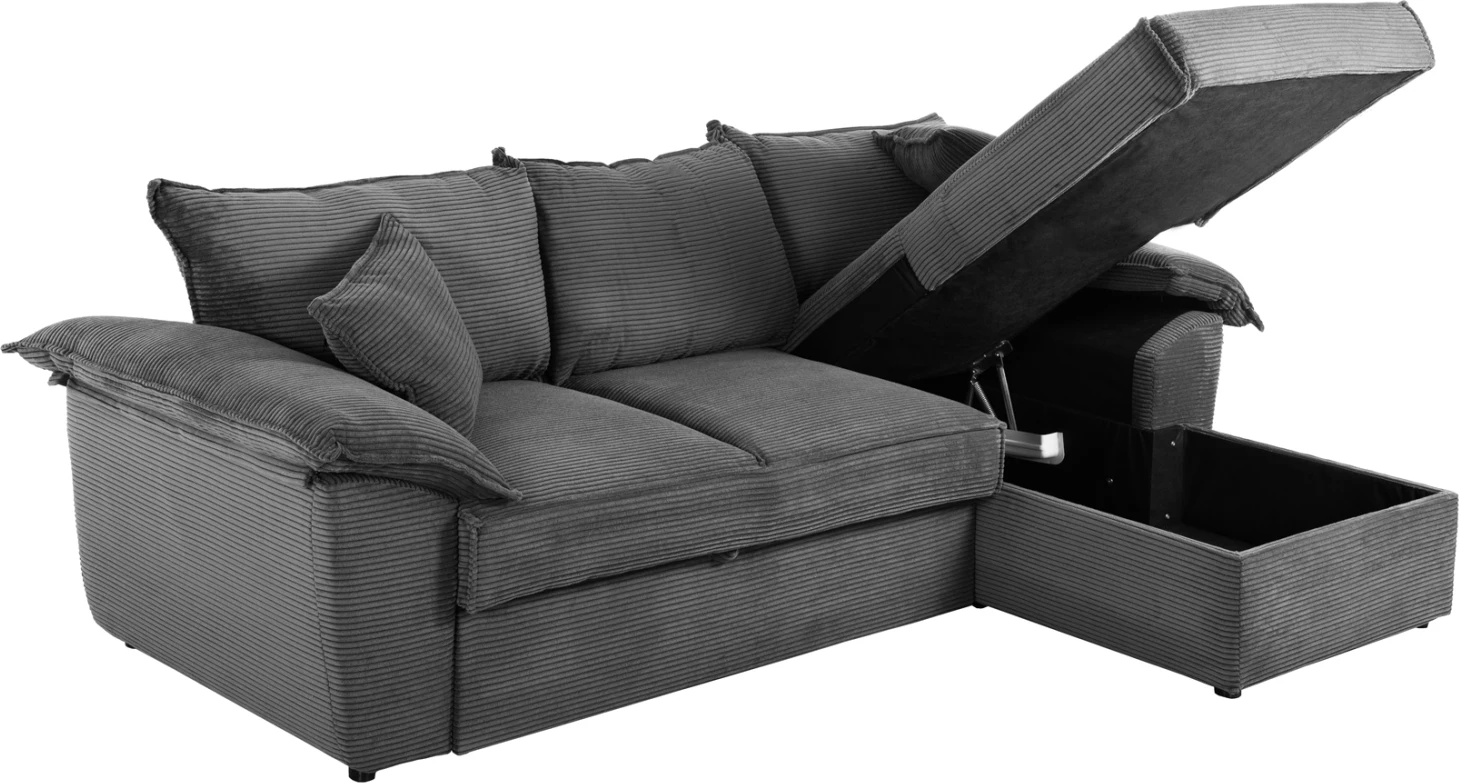 Kënd divan-shtrat me hapësirë ruajtëse ALDO FH3276.02R pëlhurë antracit 256x91-159x87Hcm