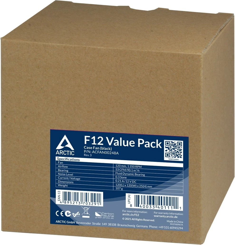 Ventilator kase ARCTIC F12, 120mm, set 5 copë, i zi