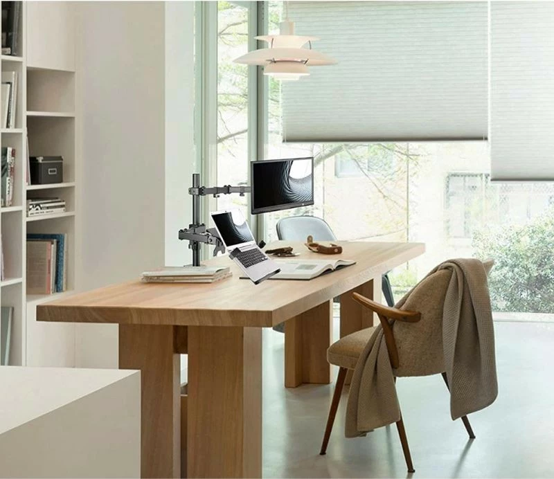 Mbajtëse tavoline Techly 2-në-1 për monitor 13-32" dhe laptop 12-17", rrotulluese, e zezë