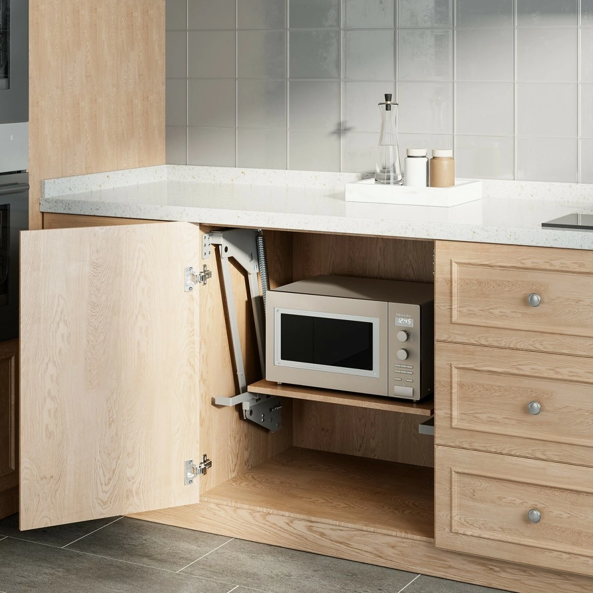 Mekanizëm ngritës për dollap kuzhine Maclean MC-497, metal, kapacitet 5-20 kg, argjendtë