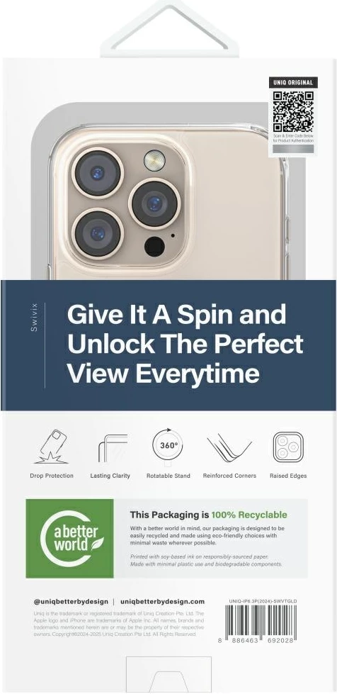 Mbështjellës UNIQ Swivix 360 Kickstand për iPhone 16 Pro, Gold