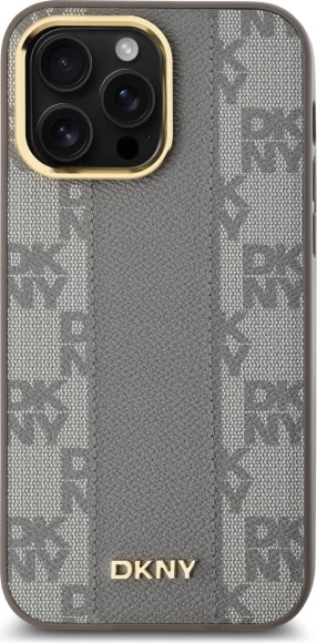 Mbështjellës DKNY Leather Checkered Mono Pattern MagSafe për iPhone 14 Pro Max, Bezhe