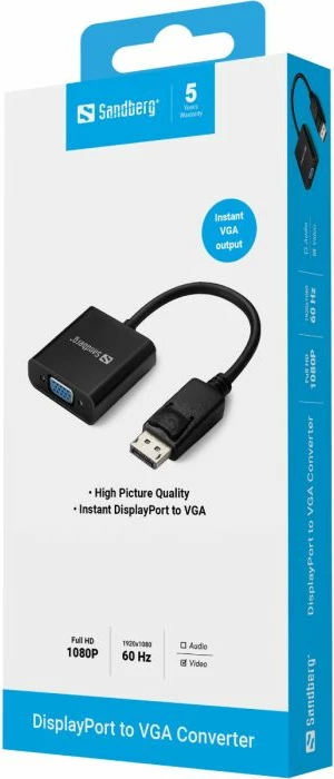 adapter DisplayPort në VGA SANDBERG 508-43, konvertues audio/video, i zi