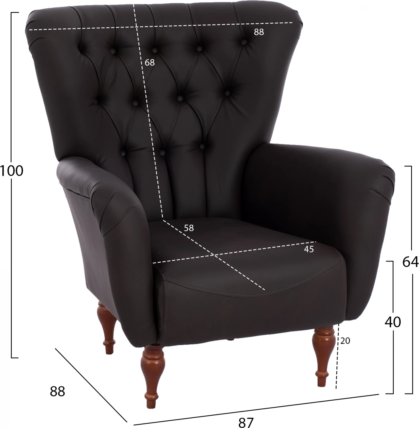 Bergere FH9217.03, stil Chesterfield, ngjyrë kafe, 87x88x100