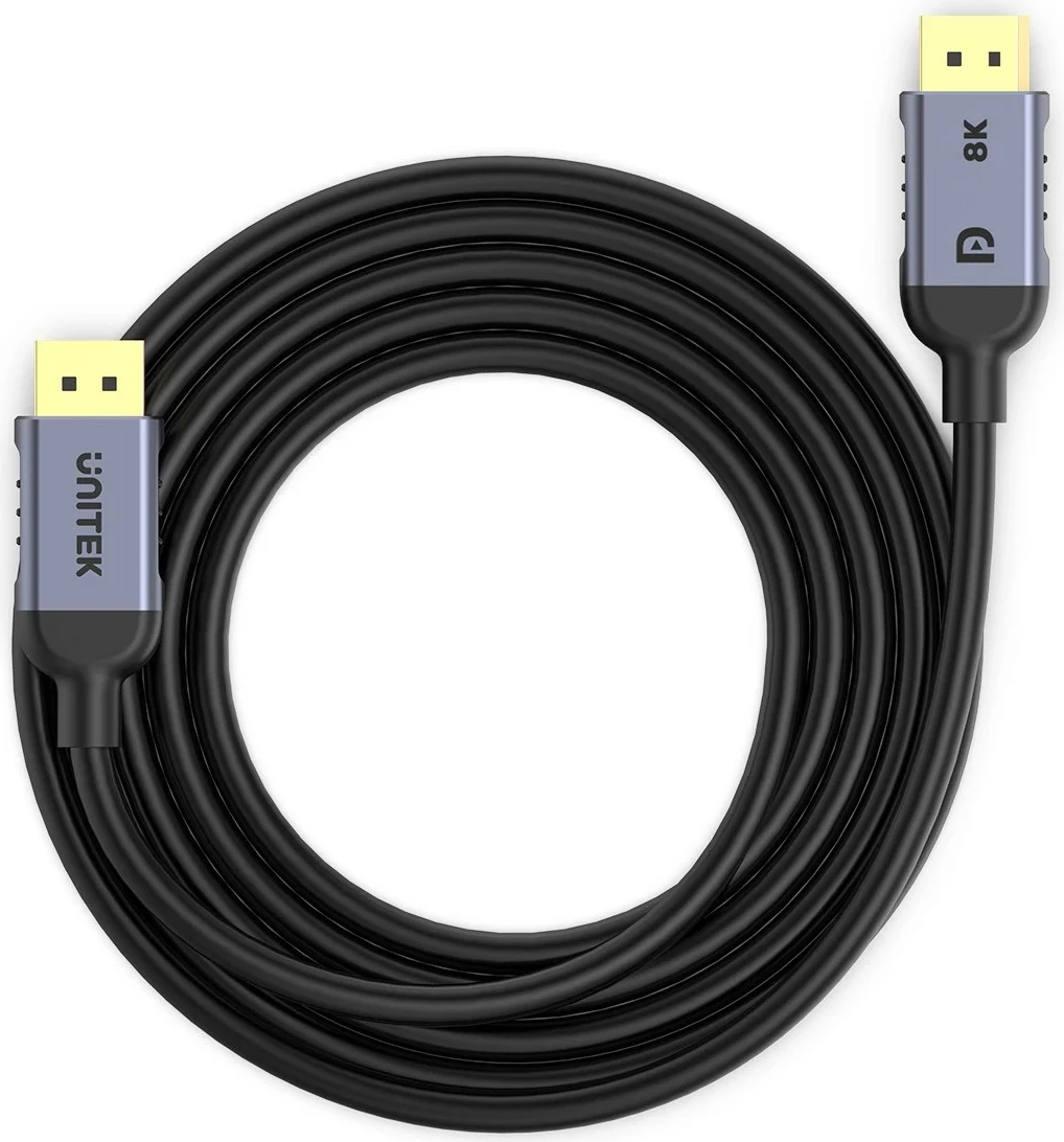 Kabel DisplayPort Unitek 1.4 8k 60hz, 4k 240hz, 1m, ngjyrë zi-argjendtë