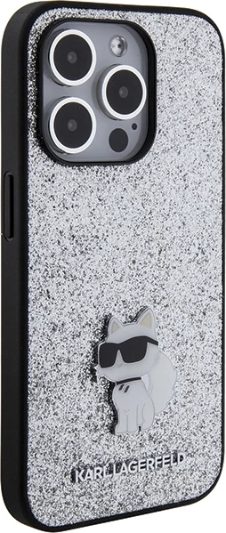 Mbështjellës Karl Lagerfeld Glitter Choupette Logo Metal për iPhone 15 Pro Max, Argjend