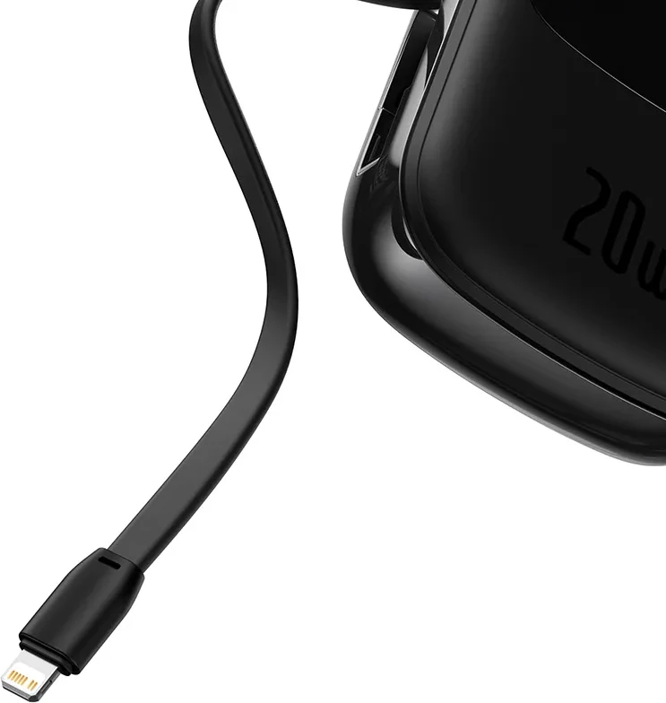 Powerbank Baseus Qpow PRO 20000mAh, 20W, me kabllo Lightning, USB-C dhe USB, e zezë