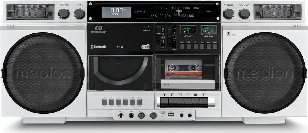 Boombox retro Medion P66538, Bluetooth, CD, kasetofon, bardhë