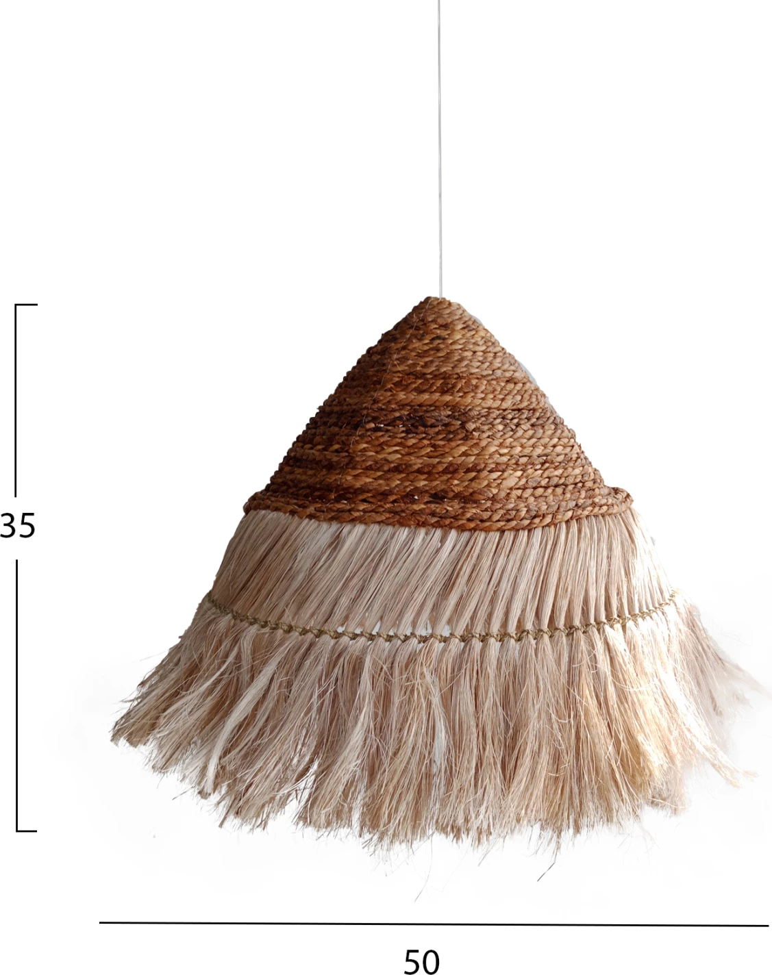 Llambë varëse tavani, kapak piramidë rrethore, fibra abaca, ngjyrë natyrale, Φ50x35-120H cm, FH7762