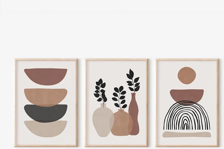 Set pikturash murale në kornizë Yenia, triptik, print digjital, shumëngjyrëshe, 33x1.5x48cm