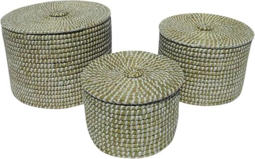Set 3 kuti NILE me kapak, kansgrass natyral-bardhë, 35x35x25cm