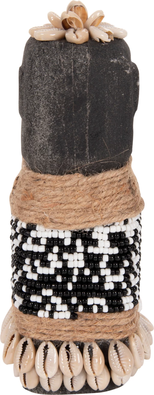 Statujë tavoline SUMBA FH4311 prej guri të zi Paras, me rruaza dhe litar Seagrass, 7x7x17H cm