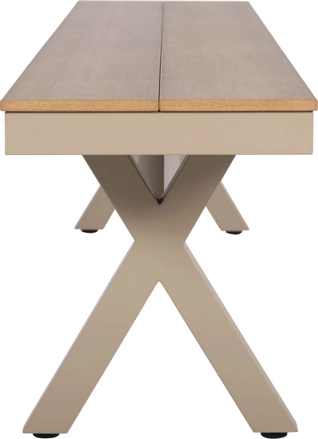 Stol alumini TAWNEE FH6040.04 ngjyrë shampanje - sipërfaqe polivudi ngjyrë druri natyral 220x36x44,5Hcm