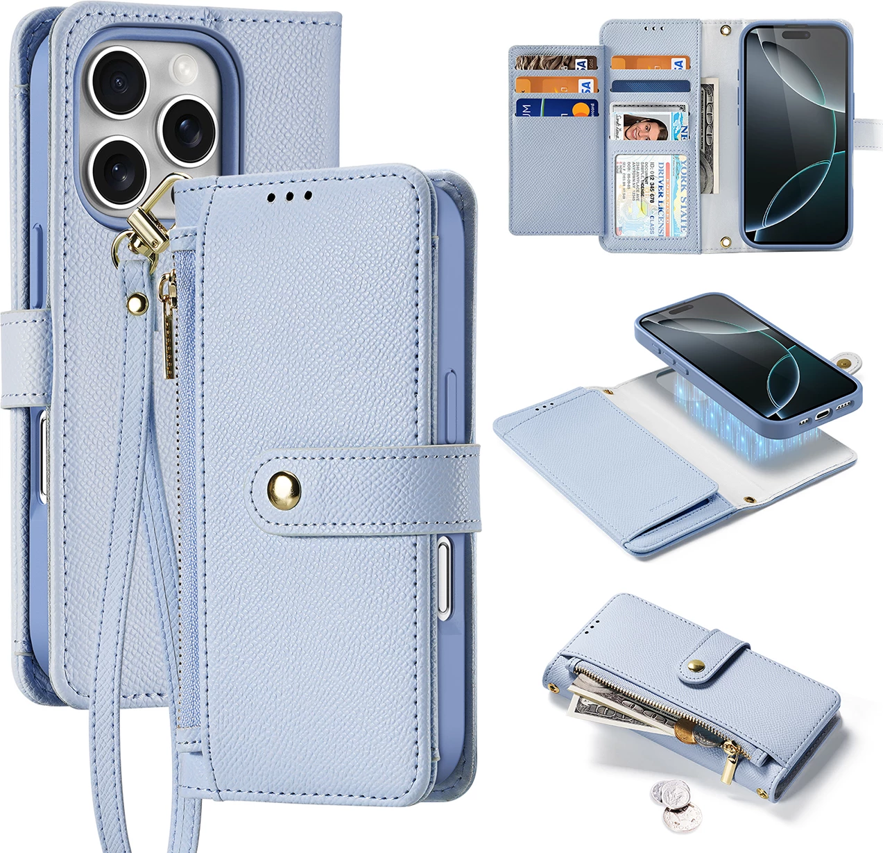 Mbështjellës Dux Ducis Lawa për iPhone 16 Pro Max, me portofol magnetik të ndashëm, kaltër