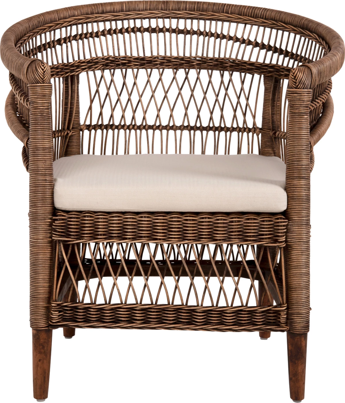 Karrige MALAWI FH9635.01 dru mahogany me rattan, jastëk kafe-bardhë, 80x70x86H cm