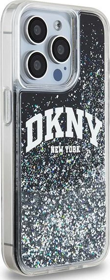 Mbështjellës DKNY Liquid Glitter Big Logo për iPhone 14 Pro, i zi