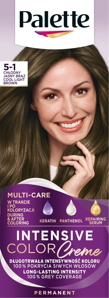 Ngjyrë për flokë Palette Intensive Color Creme 5-1 Cool Light Brown për femra, 1 copë