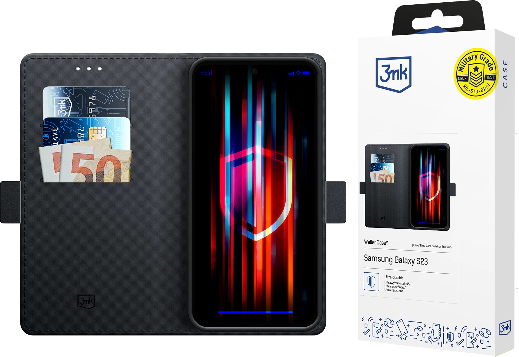 Mbështjellës portofol për celular Samsung Galaxy S23 5G, 3mk Wallet Case, i zi