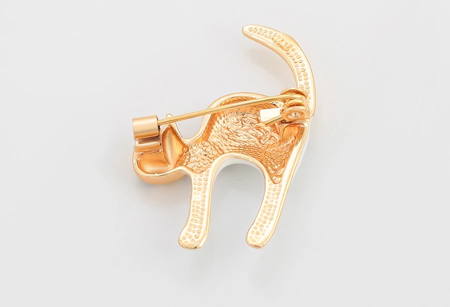 Brosh Xuping, i praruar në ari 14 karatësh BXMB, macë, e bardhë/artë