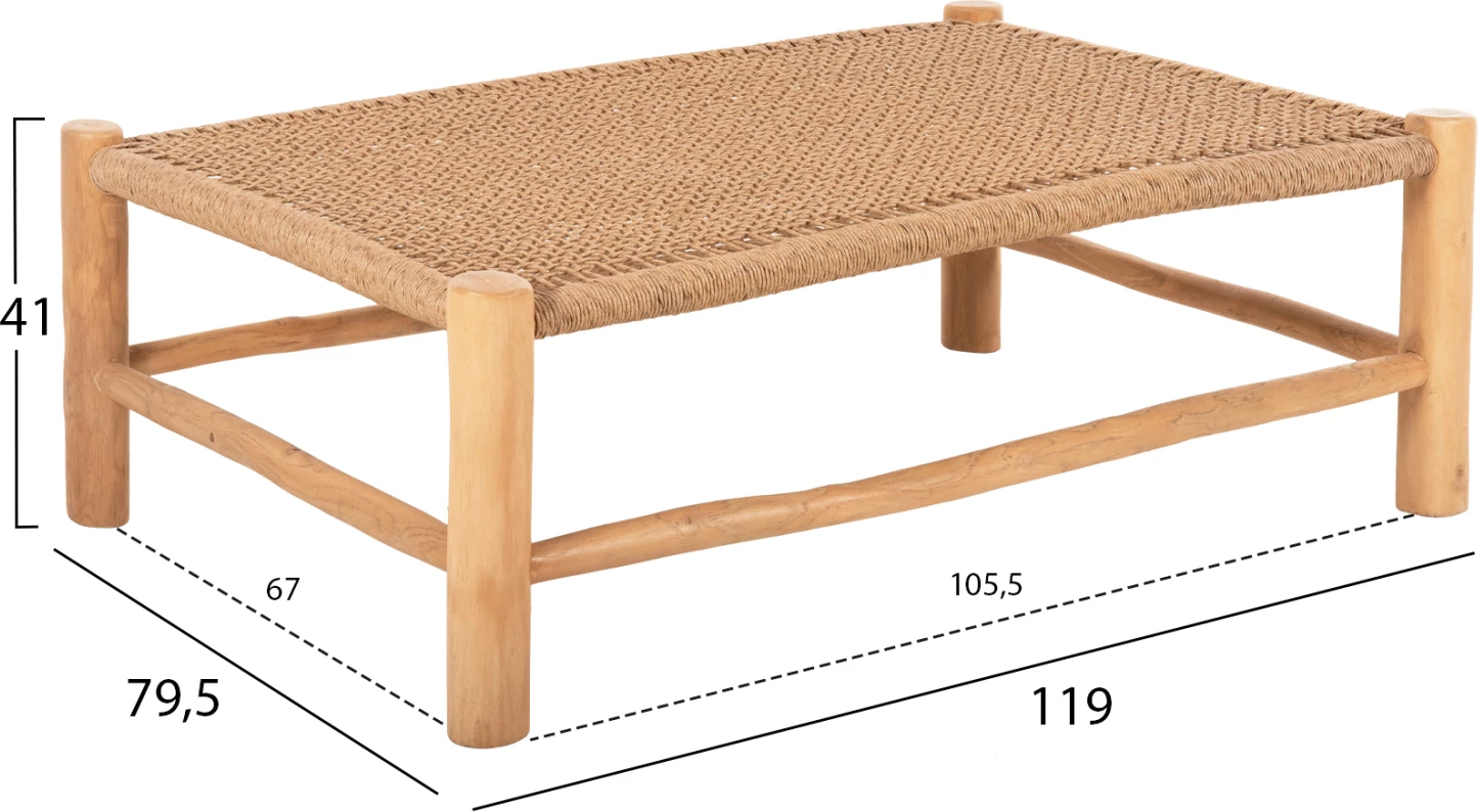 Set salloni për jashtë 4 pjesë, dru teak, ratan sintetik, ngjyrë natyrale