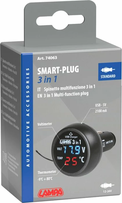 Prize Shume-funksionale 12/24v Termometer -9°c/+80°c+usb