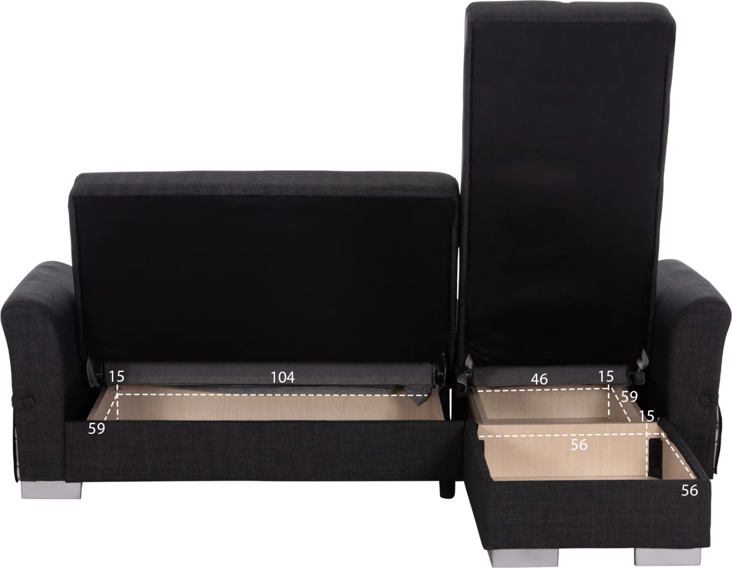 Kënd divan me shtrat dhe hapësirë për depo, ngjyrë antracit, BRONKO FH3291.01, 218x138x77cm