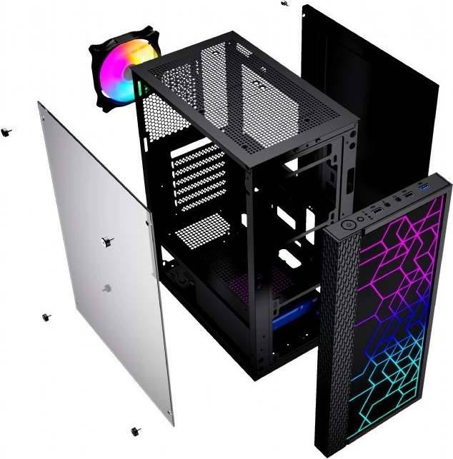 Kasë Gembird Fornax 2500 RGB Midi Tower, Tempered Glass, e zezë
