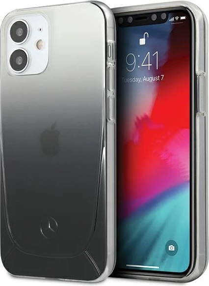 Mbështjellës Mercedes Transparent Line për iPhone 12 mini 5.4", hardcase TPU/PC, i zi
