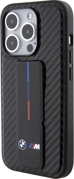 Mbështjellës BMW Grip Stand Smooth & Carbon për iPhone 15 Pro, i zi
