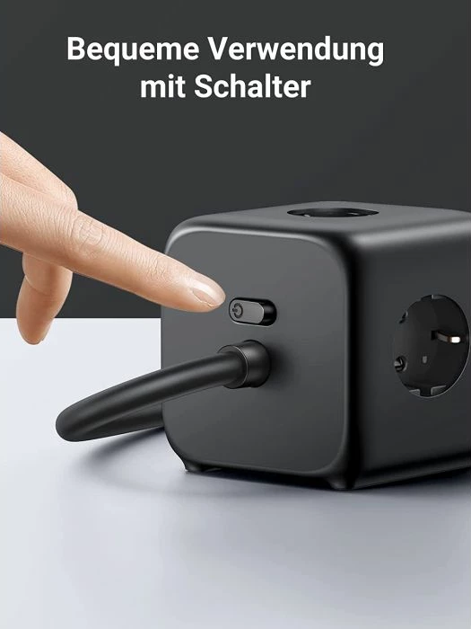 Shirit rryme/karikues UGREEN DigiNest Cube 60113 65W 7-në-1 GaN III 2xUSB-C 2xUSB-A 3xpriza AC kabllo 1.8m, zi/gri