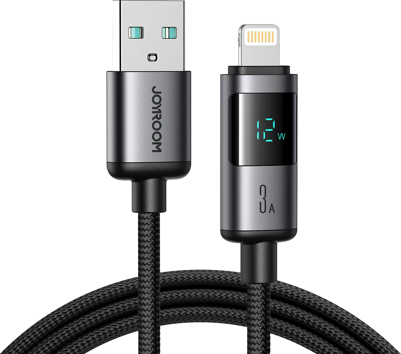 Kabllo Joyroom S-A16 Pro Prism Series USB-A në Lightning me ekran LED, 1.2m, 3A, e zezë