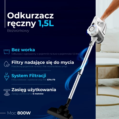 Fshesë me korrent vertikale pa thes, Adler AD 7036w, 800W, depozitë 1.5L, kabllo 5m