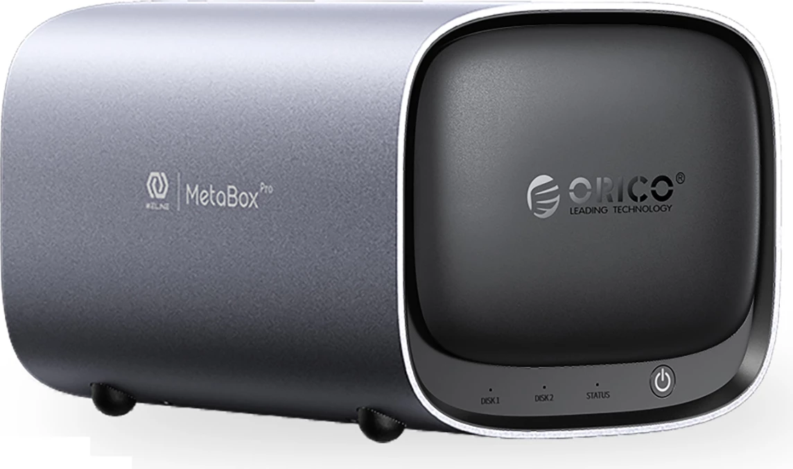 NAS ruajtje në rrjet, Orico HS200-Pro MetaBox Pro Home, Intel Celeron N5100, 8GB RAM, deri 76TB, 2x 2.5GbE, M.2 NVMe + SATA, gri