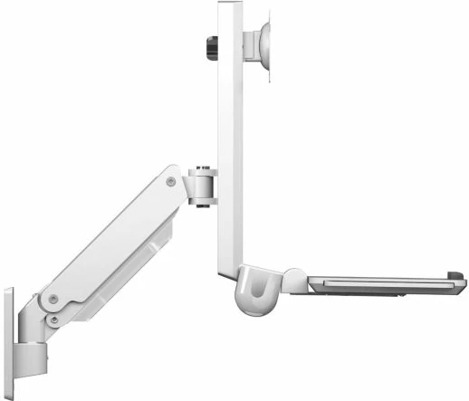 Mbajtës muri për monitor ICYBOX IB-WS700-W, workstation sit-stand 35\", 1 monitor, max 10 kg, me tabaka tastiere, e bardhë