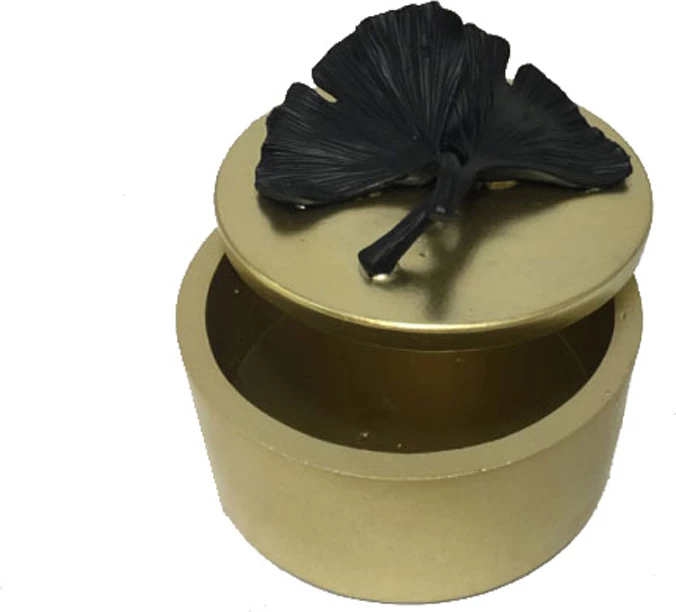 Kuti dekorative për ruajtje, model gjethe, ngjyrë ari e zezë, 11x11x10cm