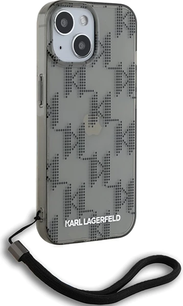 Mbështjellës Karl Lagerfeld IML Mono KL Pattern & Cord për iPhone 15/14/13, i zi