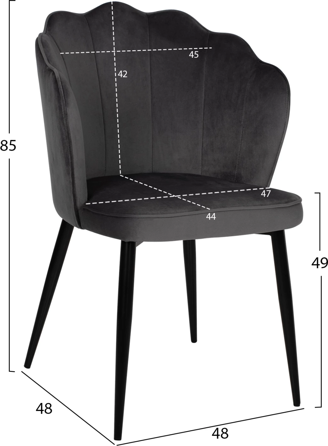 Karrige AVIE FH8737.01 kornizë metalike dhe kadife gri 48x48x85Hcm., set prej 2 copë