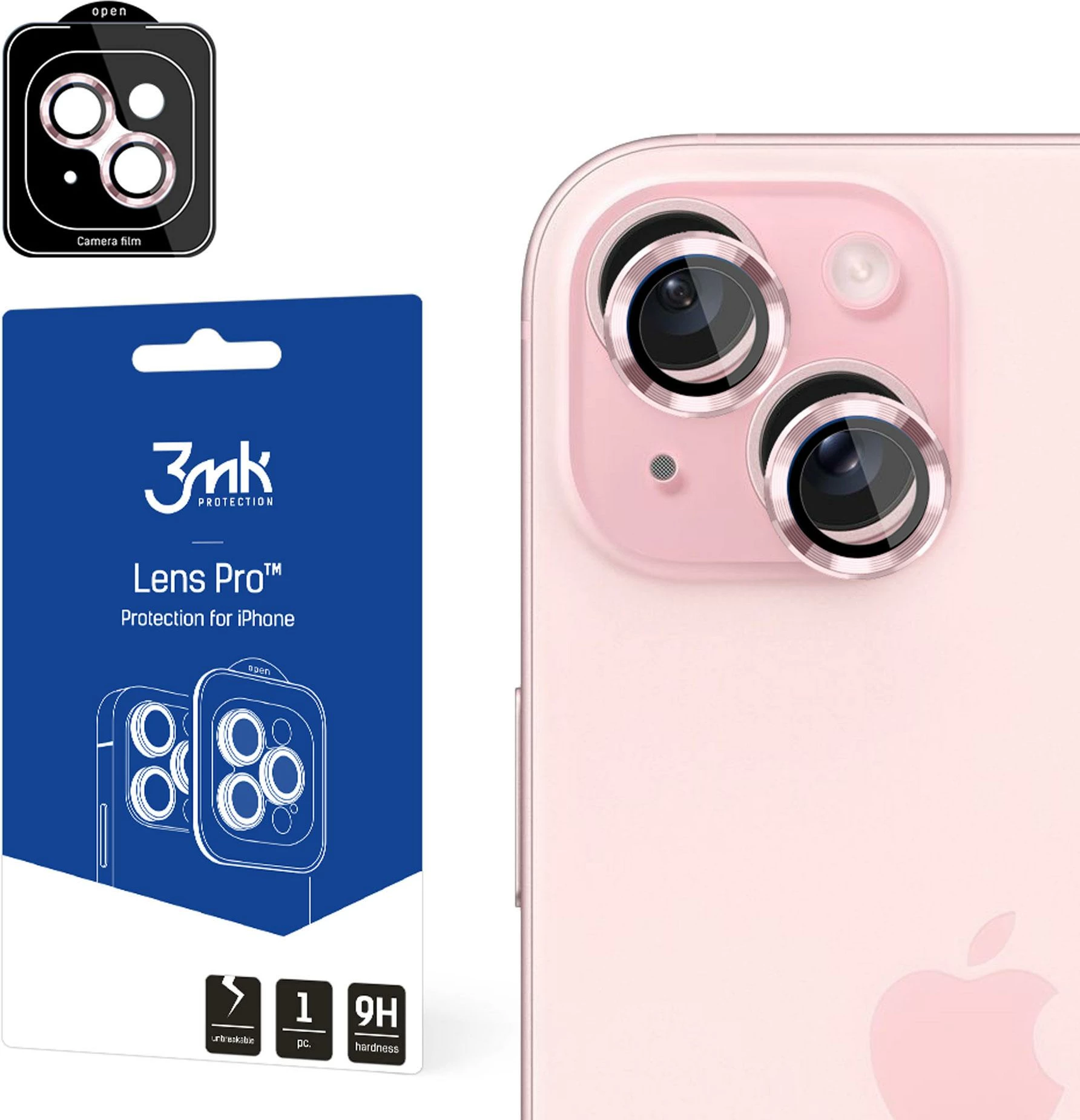 Mbrojtës xhami për kamerë, 3mk Protection Lens Protection Pro për iPhone 15, Rozë