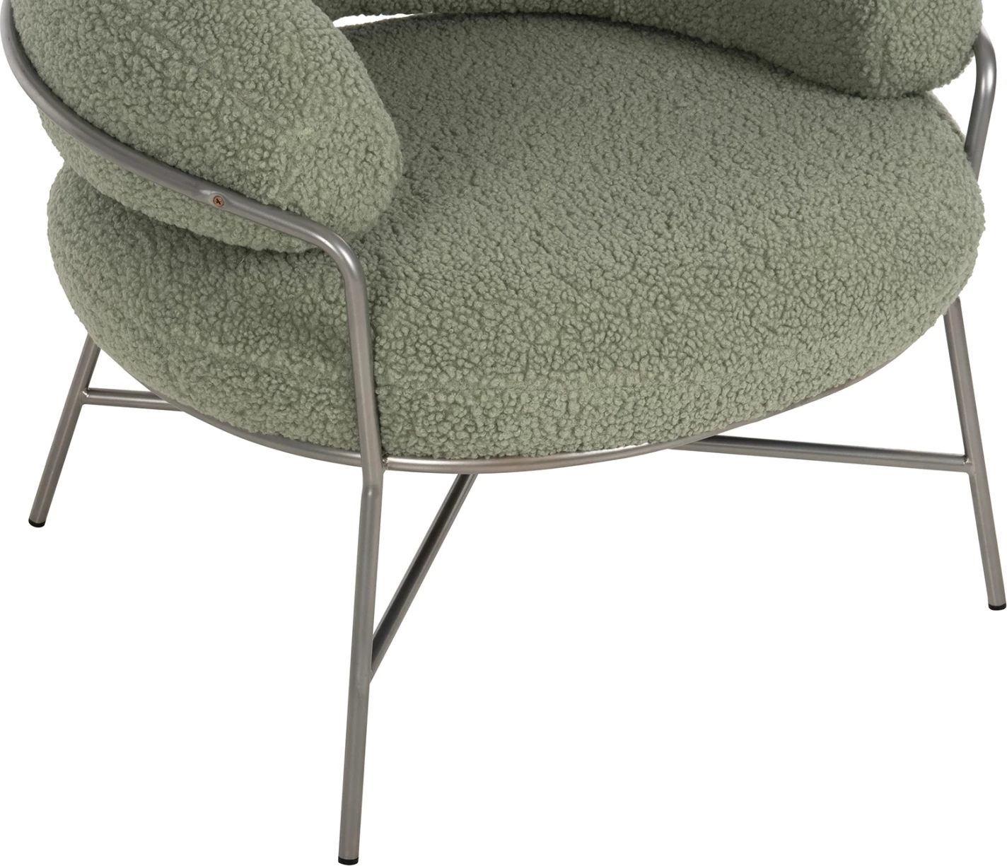 Fotelje TRUDI FH8639.27, ngjyrë fistik, pëlhurë boucle dhe kornizë metalike argjendi, 84x79x76H cm