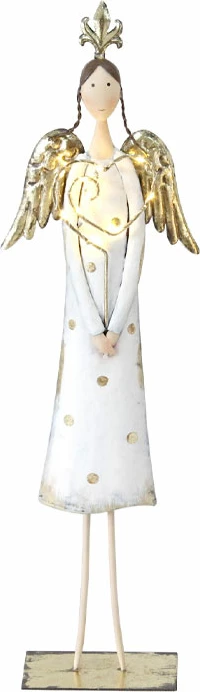 Dekor engjëll për Krishtlindje, metal, e bardhë-ari, 18x8x63cm