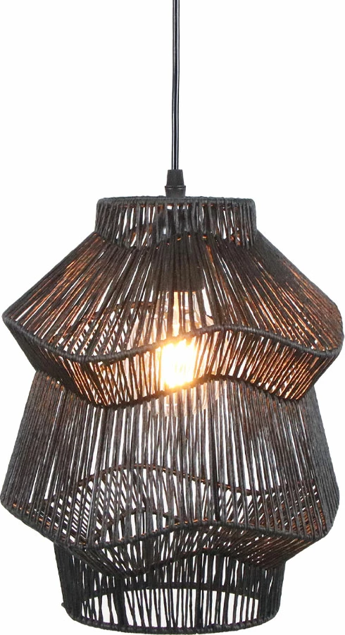 Llambë tavani Zanzibar, metal i zi, litar, 26x36x30cm