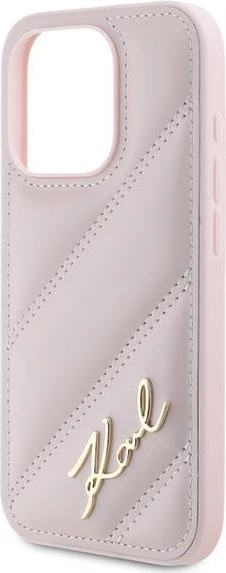 Mbështjellës Karl Lagerfeld Diagonal Quilted Script për iPhone 15 Pro, Rozë